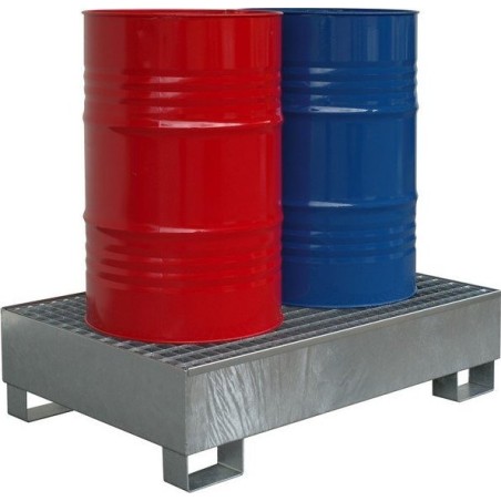 Topserw Stahl-Auffangwanne, verzinkt, mit Gitterrost für 2 Fässer mit einem Fassungsvermögen von 214 l, Maße: 1340 x 860 x 320 mm