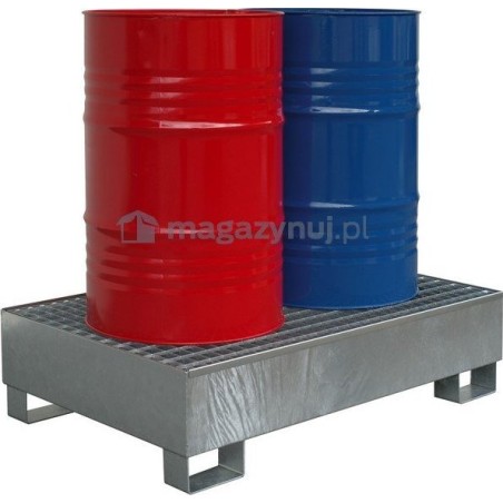 Topserw Stahl-Auffangwanne, verzinkt, mit Gitterrost für 2 Fässer mit einem Fassungsvermögen von 214 l, Maße: 1340 x 860 x 320 mm