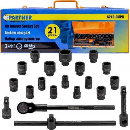 Partner-Werkzeugset 3/4"-Schlagschraubendreher-Set, 21-teilig (12-kant) (17–50 mm)