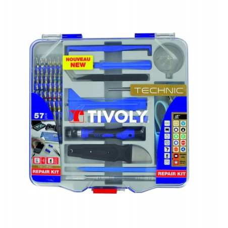 Reparaturwerkzeugsatz für Mobiltelefone, Tablets und Spielkonsolen, 57-teilig, TIVOLY, Frankreich