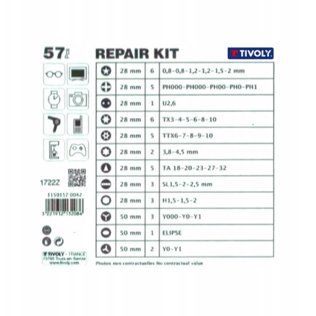 Reparaturwerkzeugsatz für Mobiltelefone, Tablets und Spielkonsolen, 57-teilig, TIVOLY, Frankreich