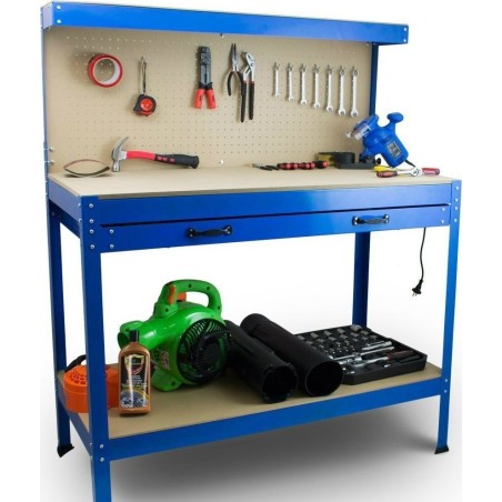 Bituxx Werkstatt-Arbeitstisch mit Arbeitsplatte und Werkzeugwand BITUXX + Schublade