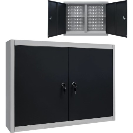 vidaXL Wand-Werkzeugschrank, Metall, grau-schwarz