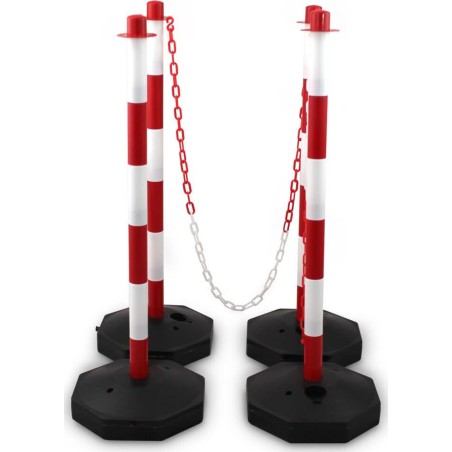 Bituxx Rot-weiße Absperrpfosten, 83 cm, 4 Stück, mit Ketten (150 cm), einfache Montage