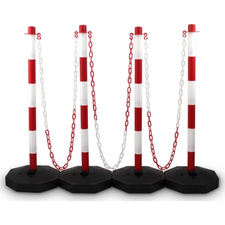 Bituxx Rot-weiße Absperrpfosten, 83 cm, 4 Stück, mit Ketten (150 cm), einfache Montage