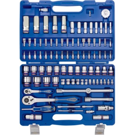 King Tony Werkzeugset: 96-teiliges 1/4"- und 1/2"-Steckschlüsselsatz mit 12-Kant, inklusive Zubehör, verchromt + Universalwerkzeuge von King Tony