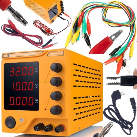 SERVICE-SET: LABORSTROMVERSORGUNG 32 V, 10 A + KABEL MIT KLAMMER, 10 STÜCK