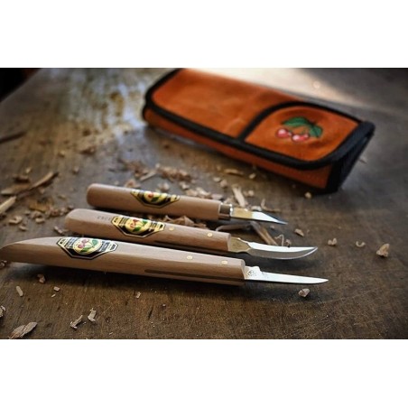 Kirschen Kirschen Set mit Tranchiermessern in einer Veloursledertasche
