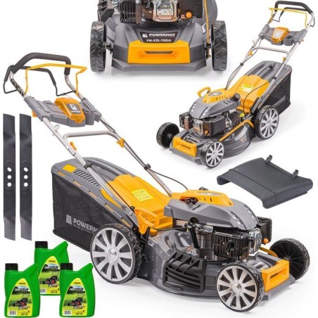 Benzin-Rasenmäher mit 7-PS-Motor, 60 l Tank, 51 cm Schnittbreite, 8-in-1-Funktion + Ölbehälter