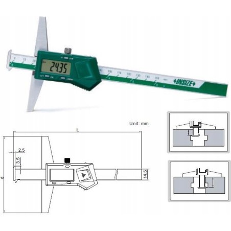 Insize Tiefenmesser, digital, 200/100, MAGF, Haken, beidseitig
