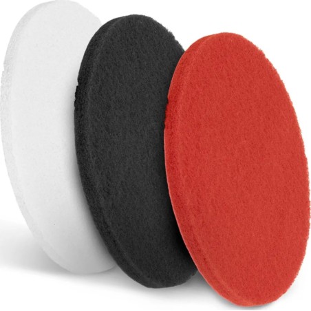 Scheuerschwämme für Scheuersaugmaschinen, Durchmesser 17 Zoll, weiß, rot, schwarz – 3er-Set. Scheuerschwämme für Scheuersaugmaschinen, Durchmesser 17 Zoll, weiß, rot, schwarz – Set