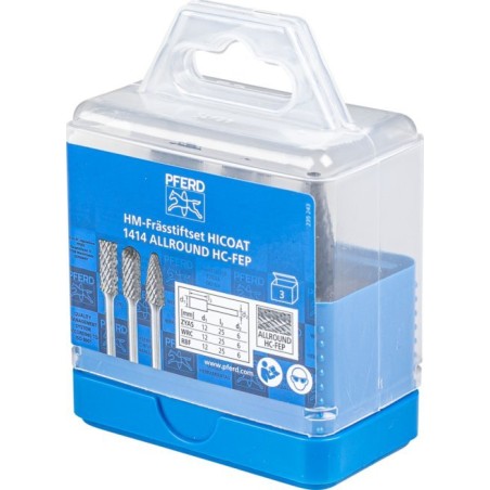 3-teiliges Hartmetall-Fräserset PFERD 1414 ALLROUND HC-FEP 12 mm