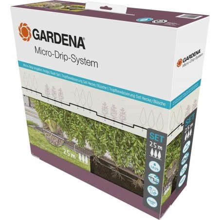 Gardena GARDENA Micro-Drip-System Tropfbewässerungsset für Hecken/Sträucher, 25 Meter, Tropfer (schwarz, Modell 2023, ober- und unterirdisch)