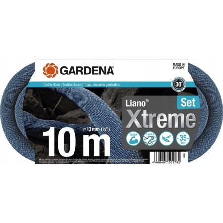 Gardena Gardena Textilschlauch Liano Xtreme 1/2, 10-Meter-Set (dunkelgrau/orange, Modell 2023, inkl. Spritzdüse, 2 Wasserhahnanschlüsse