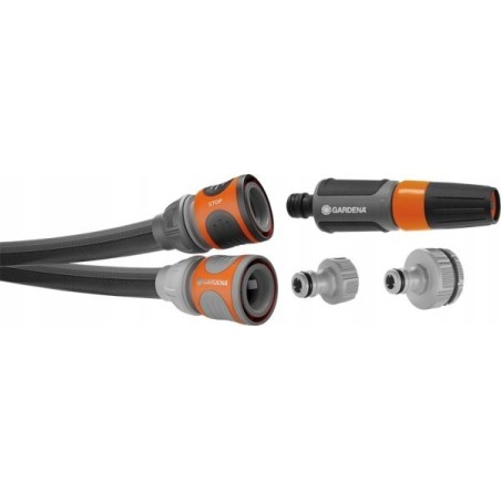 Gardena Gardena Textilschlauch Liano Life 1/2, 25-Meter-Set (dunkelgrau/orange, Modell 2023, inkl. Reinigungsdüse, 2 Wasserhahnanschlüsse