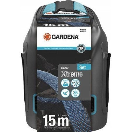 Gardena Gardena Textilschlauch Liano Xtreme 1/2, 15-Meter-Set (dunkelgrau/orange, Modell 2023, inkl. Reinigungsdüse, 2 Wasserhahnanschlüsse