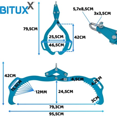 Bituxx Holzgreifer 620 mm, 1000 kg, selbstspannende Zange von Bituxx