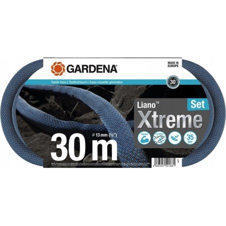 Gardena Gardena Textilschlauch Liano Xtreme 1/2, 30-Meter-Set (dunkelgrau/orange, Modell 2023, inkl. Reinigungsspritze, 2 Wasserhahnanschlüsse