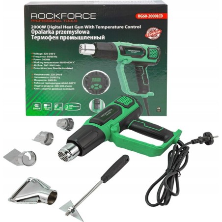 Rockforce Elektrische Heißluftpistole mit Düsen (230 V, 50/60 Hz, 2000 W, 60–600 °C, 300–500 l/min)