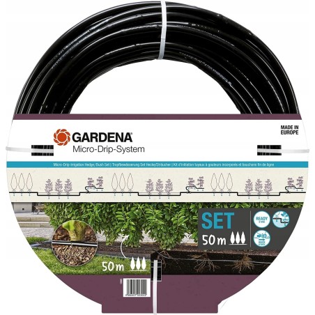 Gardena Gardena Micro-Drip-System Tropfbewässerungsset für Hecken/Sträucher, 50 Meter, Tropfer (schwarz, Modell 2023, ober- und unterirdisch)