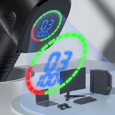 BÜRSTENLOSER AUTO-LÜFTER, 3 GESCHWINDIGKEITSSTUFEN, LEISTUNG 20–40 W, 2000-mAh-AKKU, 5 AUFSTECKDÜSEN, TYP-C-LADEBUCHSE