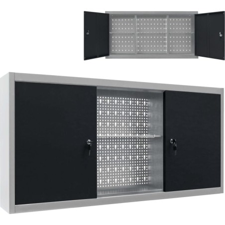 vidaXL Wand-Werkzeugschrank, Metall, grau-schwarz