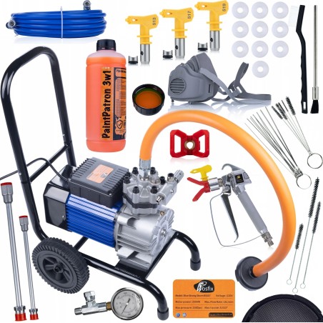 Rosfix Rosfix Farbspritzgerät Blue Strong Storm 3500 W, 22 MPa, 18 l/min + Flüssigkeit 1 l + Düse 519 + Düse 513 + 10 Dichtungen + Schutzmaske +