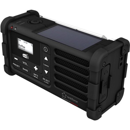 Renkforce RF-DAB-MMR88 Outdoor-Radio DAB+, UKW, Notfallradio, USB, Handkurbel, Solarpanel, wiederaufladbar, Taschenlampe, Schwarz (R