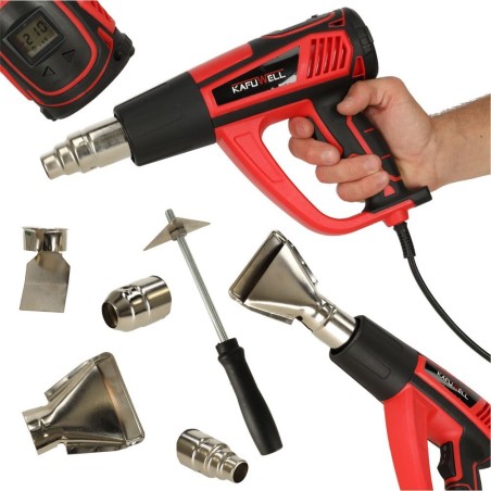 Heißluftpistole KIK KAFUWELL Elektrische Heißluftpistole mit Temperaturregelung von 0–600 °C, Luftdurchsatz 300–500 l/min + 4 austauschbare Düsen