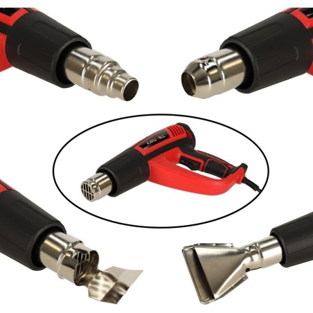 Heißluftpistole KIK KAFUWELL Elektrische Heißluftpistole mit Temperaturregelung von 0–600 °C, Luftdurchsatz 300–500 l/min + 4 austauschbare Düsen