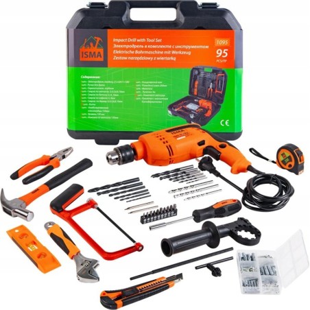 Isma-Bohrmaschine: Set mit 750-W-Schlagbohrmaschine, Bohrern, Bits und Koffer (95-teilig)