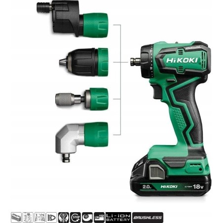 Hikoki HIKOKI 18-V-Akkuschrauber DS18DDQWRZ 55 Nm 2x2,0 Ah BL mit austauschbaren HITSYSTEM-Aufsätzen