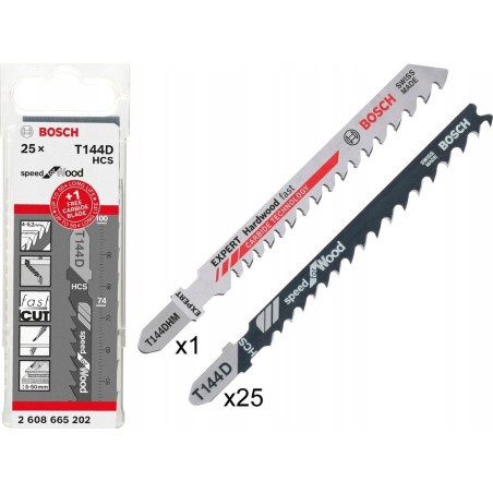 Bosch Professional 25x T 144 D + 1x Expert Hardwood Fast T 144 DHM Stichsägeblatt (für Holz, Hartholz, Stichsägezubehör)