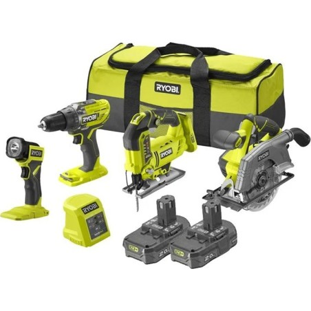 Ryobi RCK184D-220S Elektrowerkzeug-Set mit 4 18-V-ONE+-Elektrowerkzeugen, inklusive zwei Akkus, einem Ladegerät und einer Ryobi-Tasche