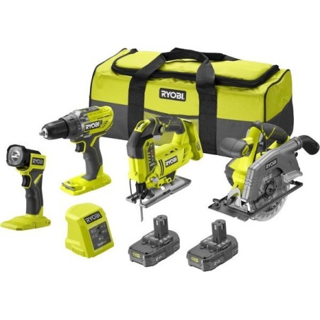 Ryobi RCK184D-220S Elektrowerkzeug-Set mit 4 18-V-ONE+-Elektrowerkzeugen, inklusive zwei Akkus, einem Ladegerät und einer Ryobi-Tasche