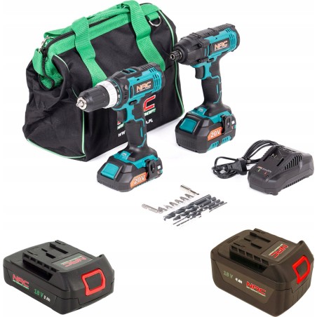 NAC-Elektrowerkzeugset: Bohr- und Schraubmaschine + Schlagschrauber CDB-ID-ST2-20V + 2,0-Ah-Akkus + 4,0-Ah-Akku