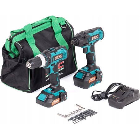 NAC-Elektrowerkzeugset: Bohr- und Schraubmaschine + Schlagschrauber CDB-ID-ST2-20V + 2,0-Ah-Akkus + 4,0-Ah-Akku
