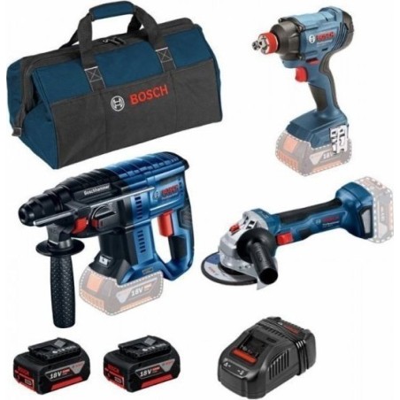 Bosch-Elektrowerkzeugset SET BOSCH GBH180 + GWS180 + GDX180 + 2x 5,0-Ah-Akku + GAL1880CV