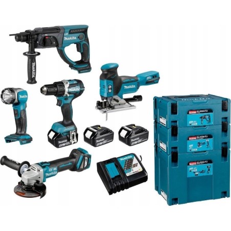 Makita-Elektrowerkzeugset COMBO-SET 18 V DDF484+DGA513+DHR202+DJV181+DML802