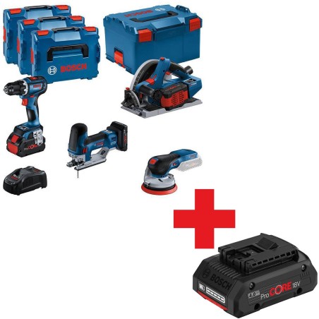 BOSCH.COMBO-SET 18 V (GSR 18V-90C + GKT 18V-52GC + GST 18V-155 SC + GEX 18V-125) 1x 4,0 Ah 2x 5,5 Ah ...