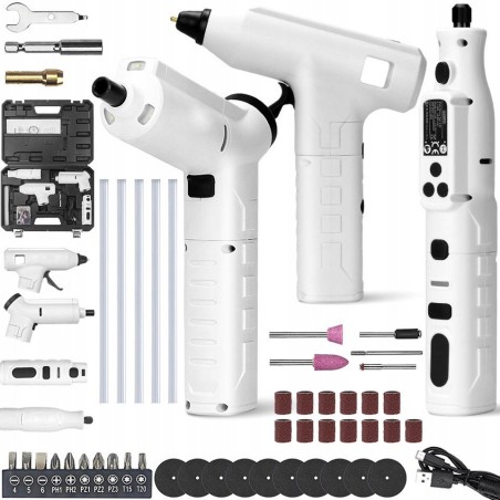 Elektroschrauber, Klebepistole, Mini-Schleifmaschine, Fräsmaschine – 3-in-1-Set