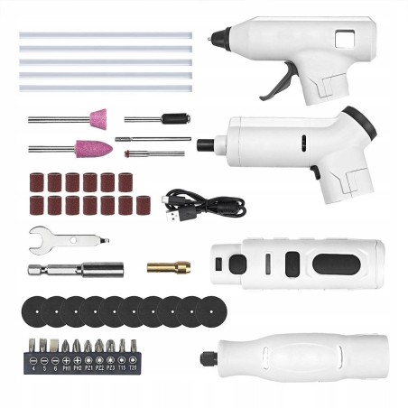 Elektroschrauber, Klebepistole, Mini-Schleifmaschine, Fräsmaschine – 3-in-1-Set
