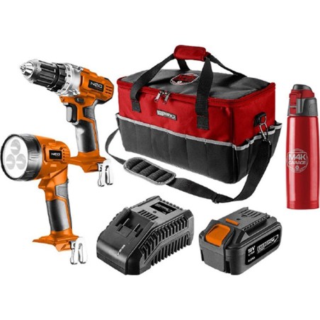 Graphite-Elektrowerkzeugset – Akku-Werkzeugset, 04-600-M4K, Bohrmaschine/Taschenlampe/Akku/Ladegerät/Thermoskanne/to