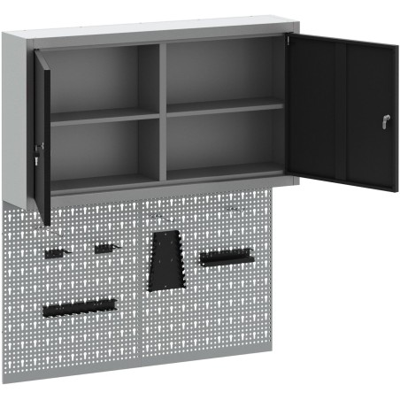 vidaXL Werkzeugschrank-Set, 3-teilig, schwarz und grau, Stahl, mit Haken