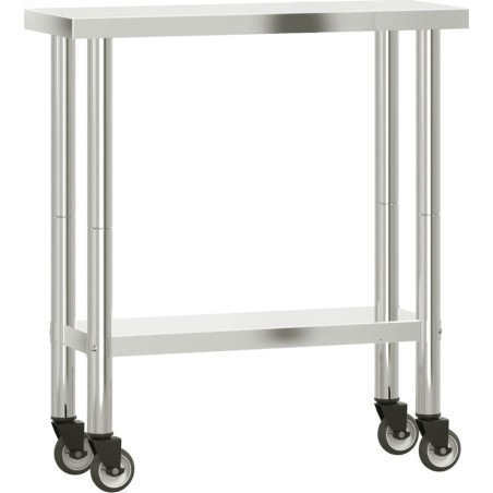 vidaXL Küchenarbeitstisch auf Rollen 82,5 x 30 x 85 cm, Edelstahl