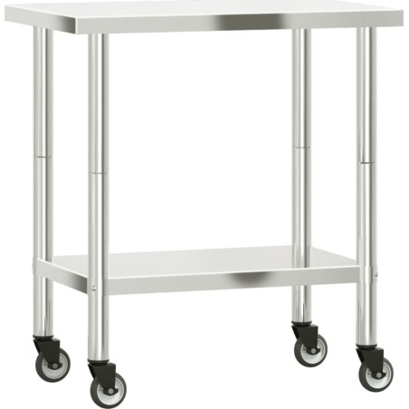 vidaXL Küchenarbeitstisch auf Rollen 82,5 x 55 x 85 cm, Edelstahl