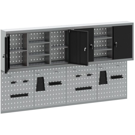 vidaXL Werkzeugschrank-Set, 4-teilig, grau und schwarz, Stahl, mit Haken