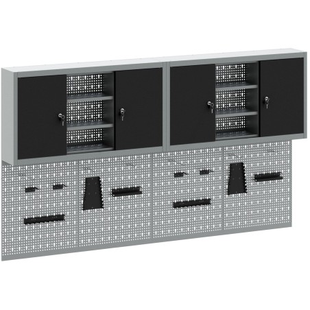 vidaXL Werkzeugschrank-Set, 4-teilig, grau und schwarz, Stahl, mit Haken