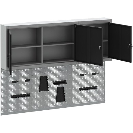 vidaXL Werkzeugschrank-Set, 5-teilig, schwarz und grau, Stahl, mit Haken