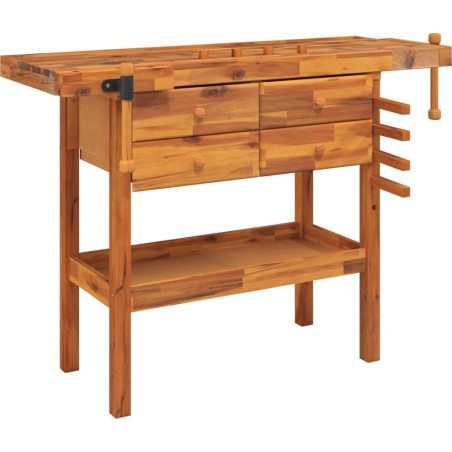vidaXL vidaXL Arbeitstisch mit Schubladen und Schraubstöcken, 124 x 52 x 83 cm, Akazienholz